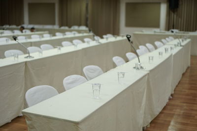 Close-up of empty seats on table