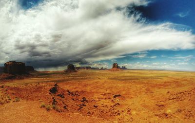 Scenic view of landscape against cloudy sky