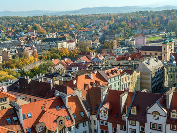 High angle view of buildings in city