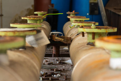 Close-up of old machinery in factory