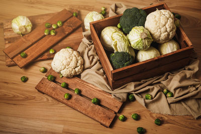 High angle view of vegetables on table