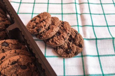 High angle view of cookies on table