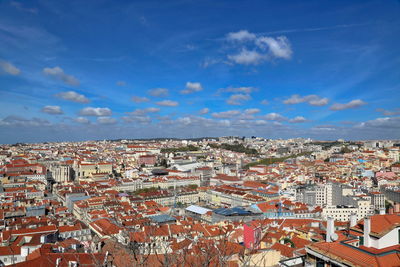 High angle shot of townscape against sky