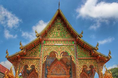 Low angle view of temple building against sky