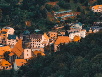 High angle view of buildings in town