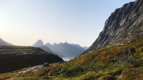 Scenic view of mountains against clear sky