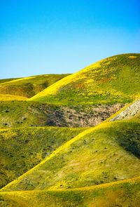 Close-up of yellow wall against clear blue sky