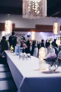 View of wine glasses on table at restaurant