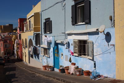 Colored houses against blue sky 