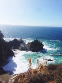 Scenic view of sea against clear sky