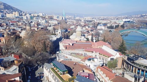 High angle view of town against sky