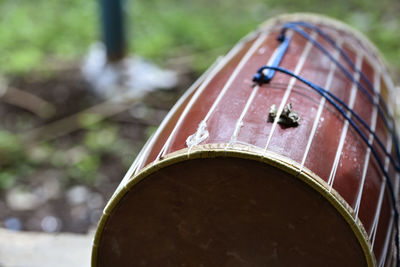 Close-up of traditional instrumen music from makassar. gendang