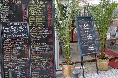 Information sign board at restaurant