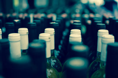 Close-up of wine bottles