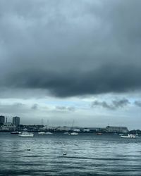 Sailboats in sea against sky