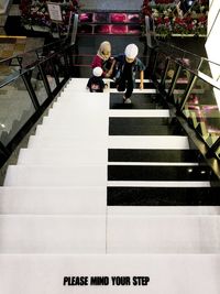 High angle view of people on stairs