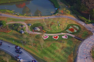 High angle view of cars on landscape