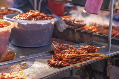 Close-up of meat for sale at market stall