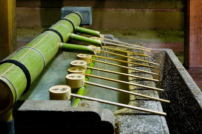 View of bamboo dippers and fountain