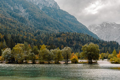 Beautiful lake in mountains. lake jasna in kranjska gora in autumn.