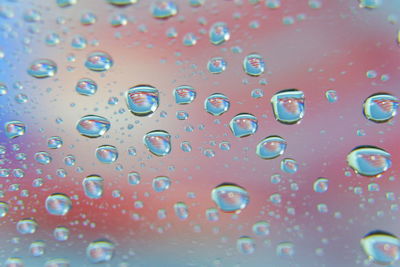 Full frame shot of raindrops on glass window