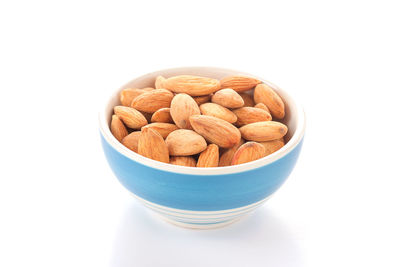 High angle view of breakfast in bowl against white background