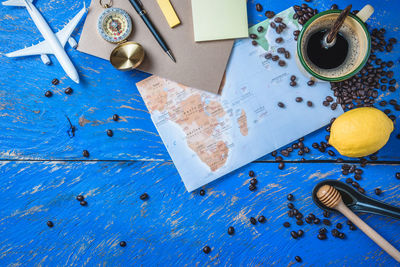 High angle view of coffee on table