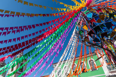 Colorful decoration with balloon flags for the sao joao festival in pelourinho, historic center 
