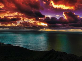 Scenic view of sea against dramatic sky