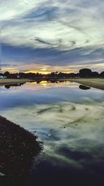 Scenic view of lake against cloudy sky