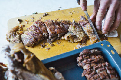 Close-up of person preparing food