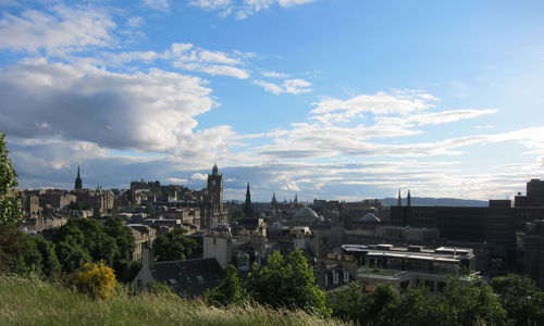 High angle view of buildings in city