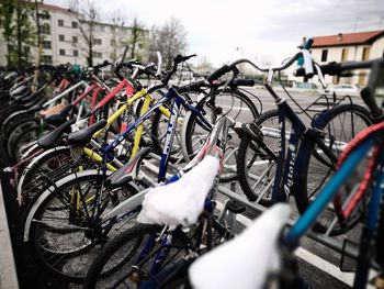 Bicycles parked in parking lot