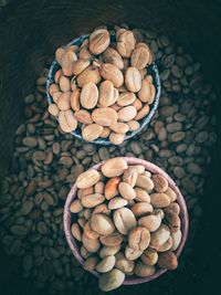 High angle view of coffee beans on table