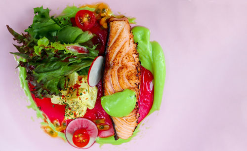 High angle view of fruits in plate