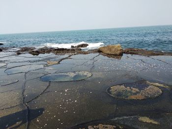 Scenic view of sea against clear sky