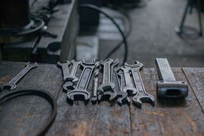 Work tools on table at workshop