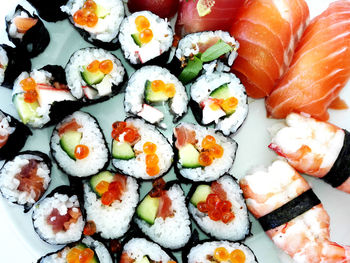 High angle view of sushi in tray