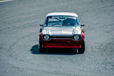 High angle view of toy car on road