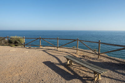 Scenic view of sea against clear blue sky