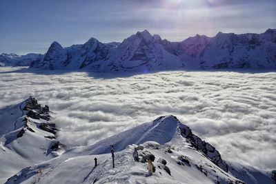 Scenic view of snow covered mountains