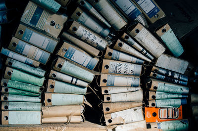 Stack of pipes in warehouse