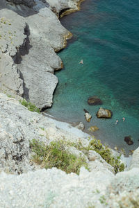 High angle view of rocks on beach