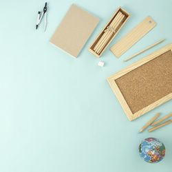 High angle view of people on table against white background
