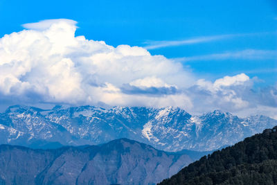 Scenic view of snowcapped mountains against sky