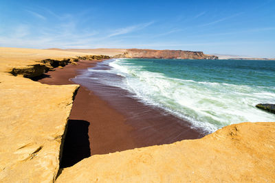 Scenic view of turquoise sea seen from cliff at paracas