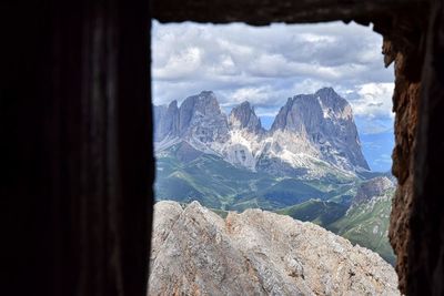 Mountain seen through window
