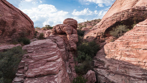 Rock formations on landscape against sky