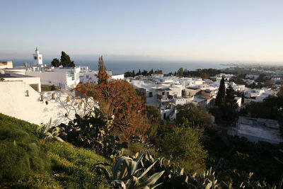 High angle view of townscape against sky