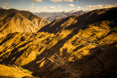 Road winding through mountain in tibet china.
